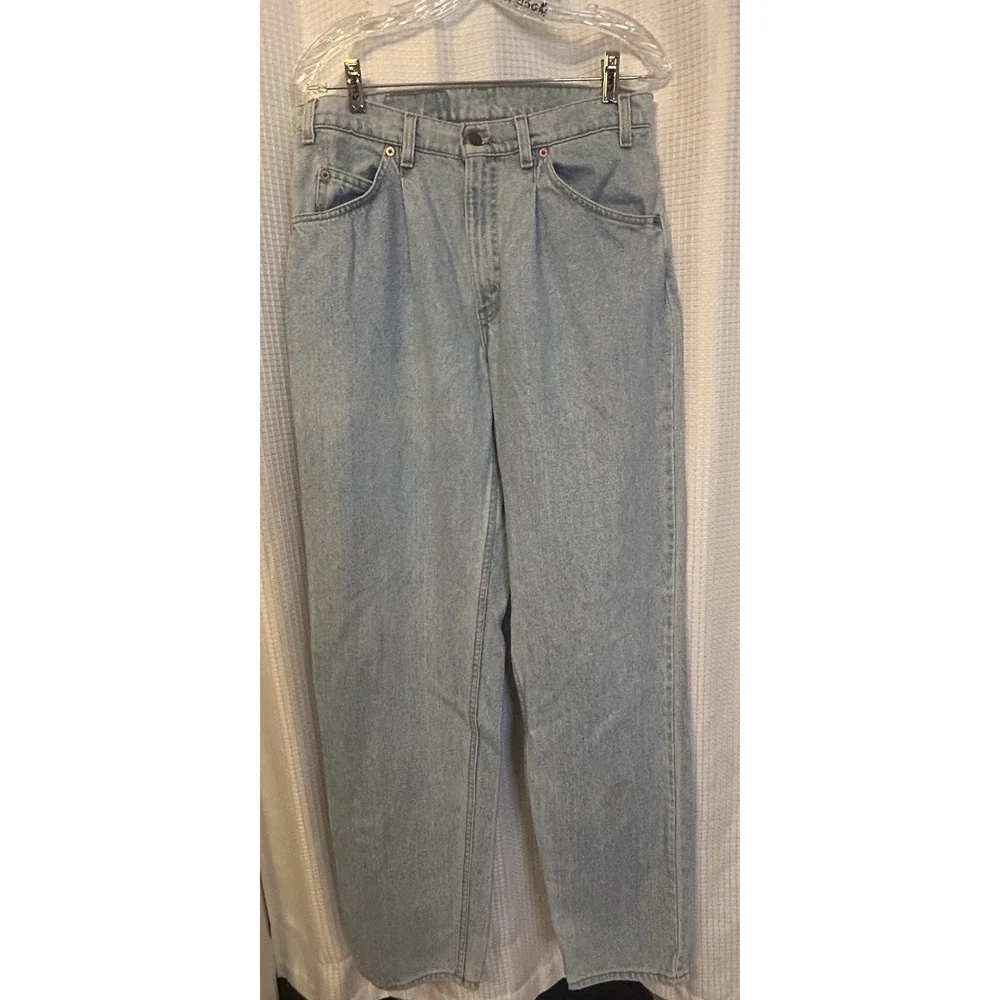 Levis 550 Jeans Mens 32x36 Relaxed Fit Light Wash Blue Denim Orange Tab USA VTG
